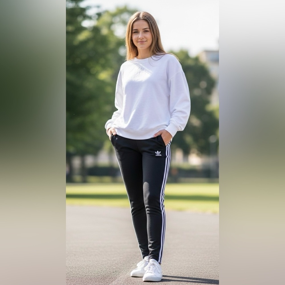 Adidas Originals Black 3-Stripe Trefoil Logo, High Waisted Pants/Leggings, SizeS